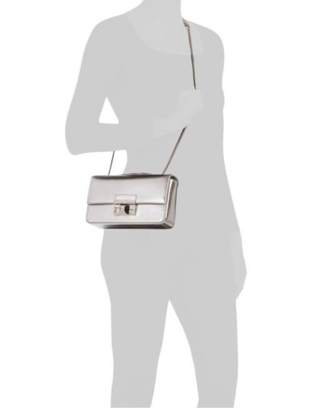 NWT Furla Venere Silver Leather Convertible Chain Crossbody Shoulder Bag Italy